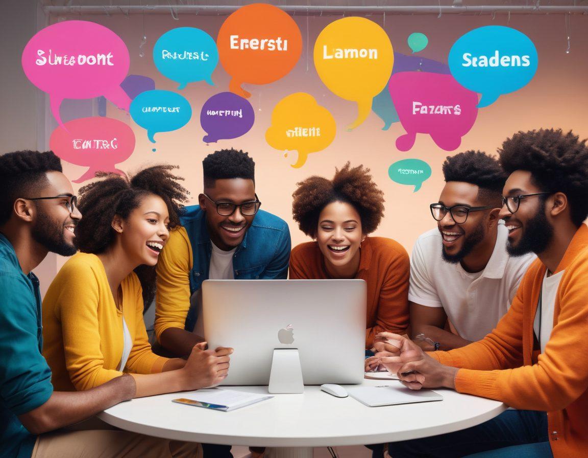 A dynamic scene portraying a diverse group of people engaged in a lively online discussion, surrounded by colorful speech bubbles filled with positive feedback and ideas. The setting includes a computer screen showcasing user-generated content, illustrating the power of collaboration. Bright and inviting colors reflect an atmosphere of empowerment and community connection. super-realistic. vibrant colors. digital art.